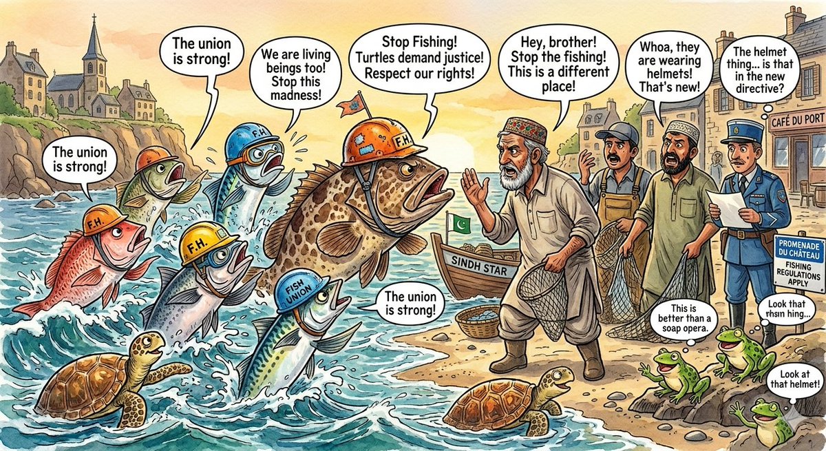 Protesting Fish on a French Seaside — example 1