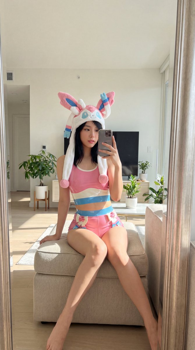 Blackpink Jisoo Sylveon Outfit Mirror Selfie — example 1
