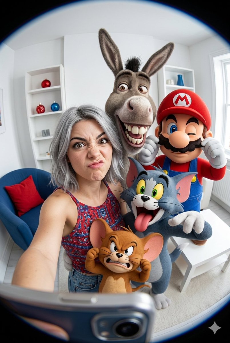 Fisheye Selfie with Animation Characters — example 1