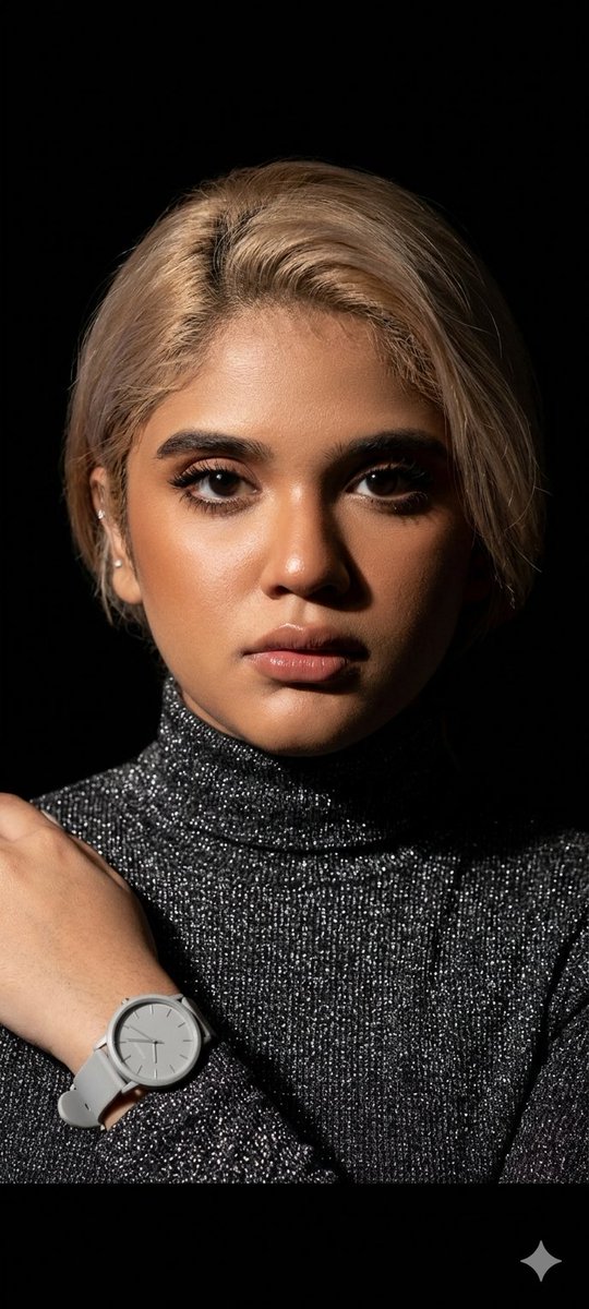 Elegant Studio Portrait with Sparkling Top โ example 1