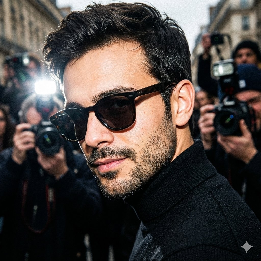Unplanned paparazzi-style street portrait of a man — example 1