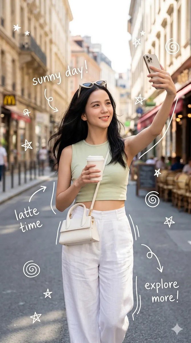 European Street Selfie with Doodles — example 1