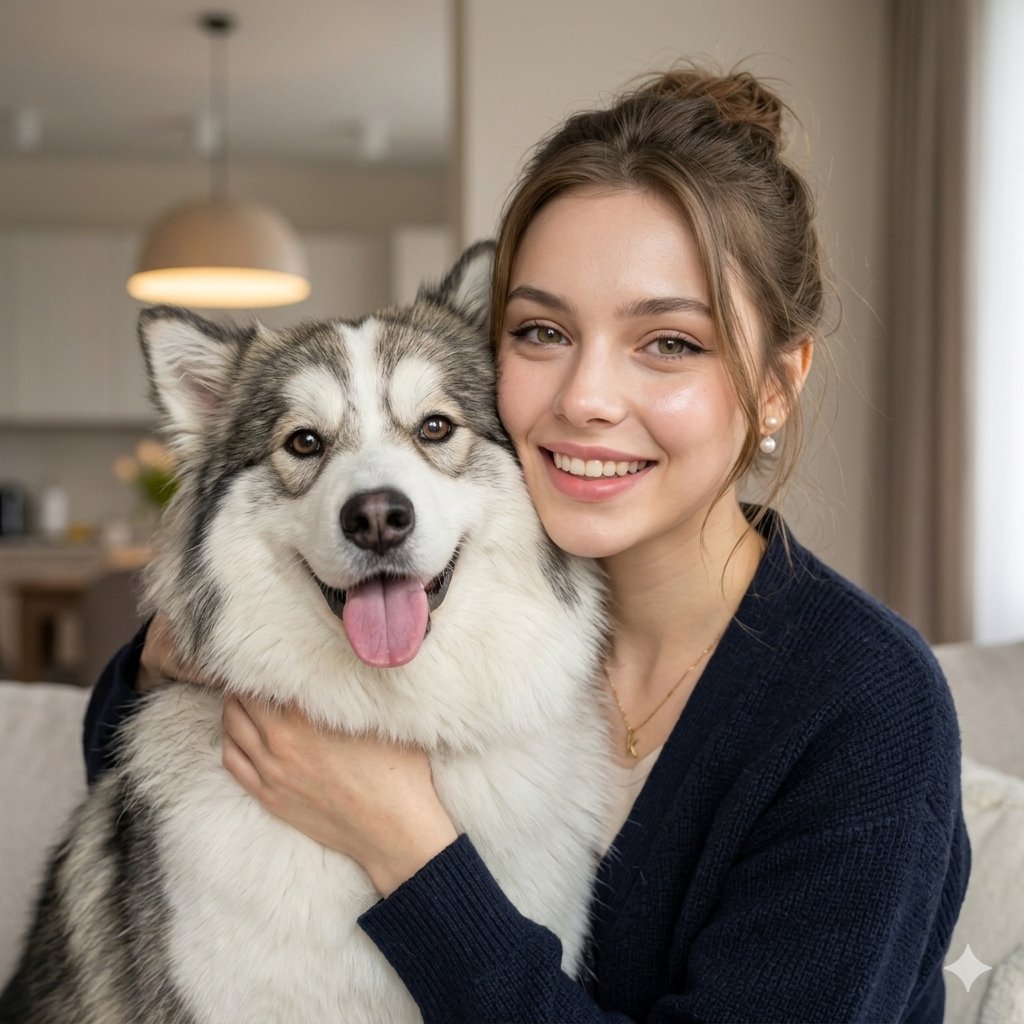 Candid Indoor Portrait with Pet — example 1