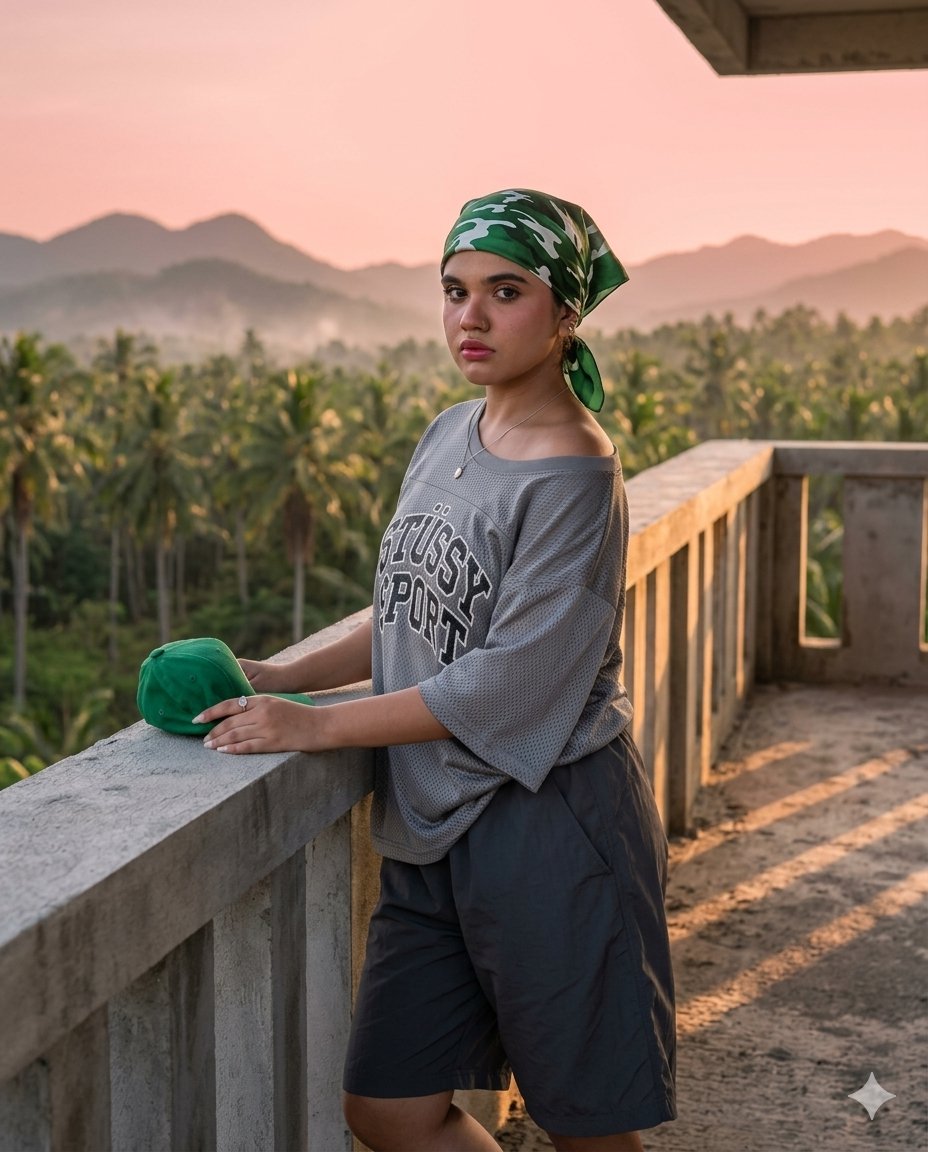 Tropical Rooftop Sunset Portrait — example 1