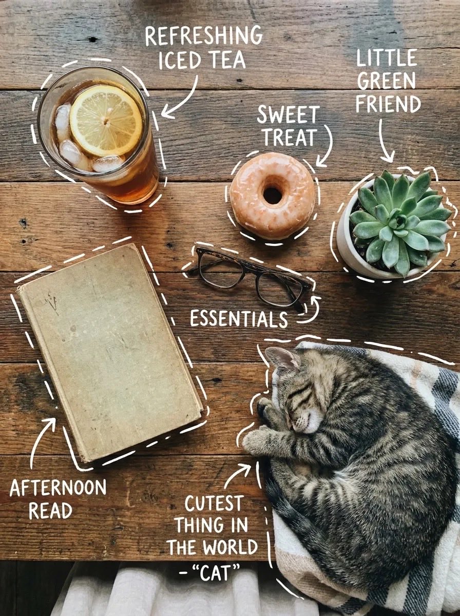 Cozy Tabletop Flat Lay with Doodles — example 1
