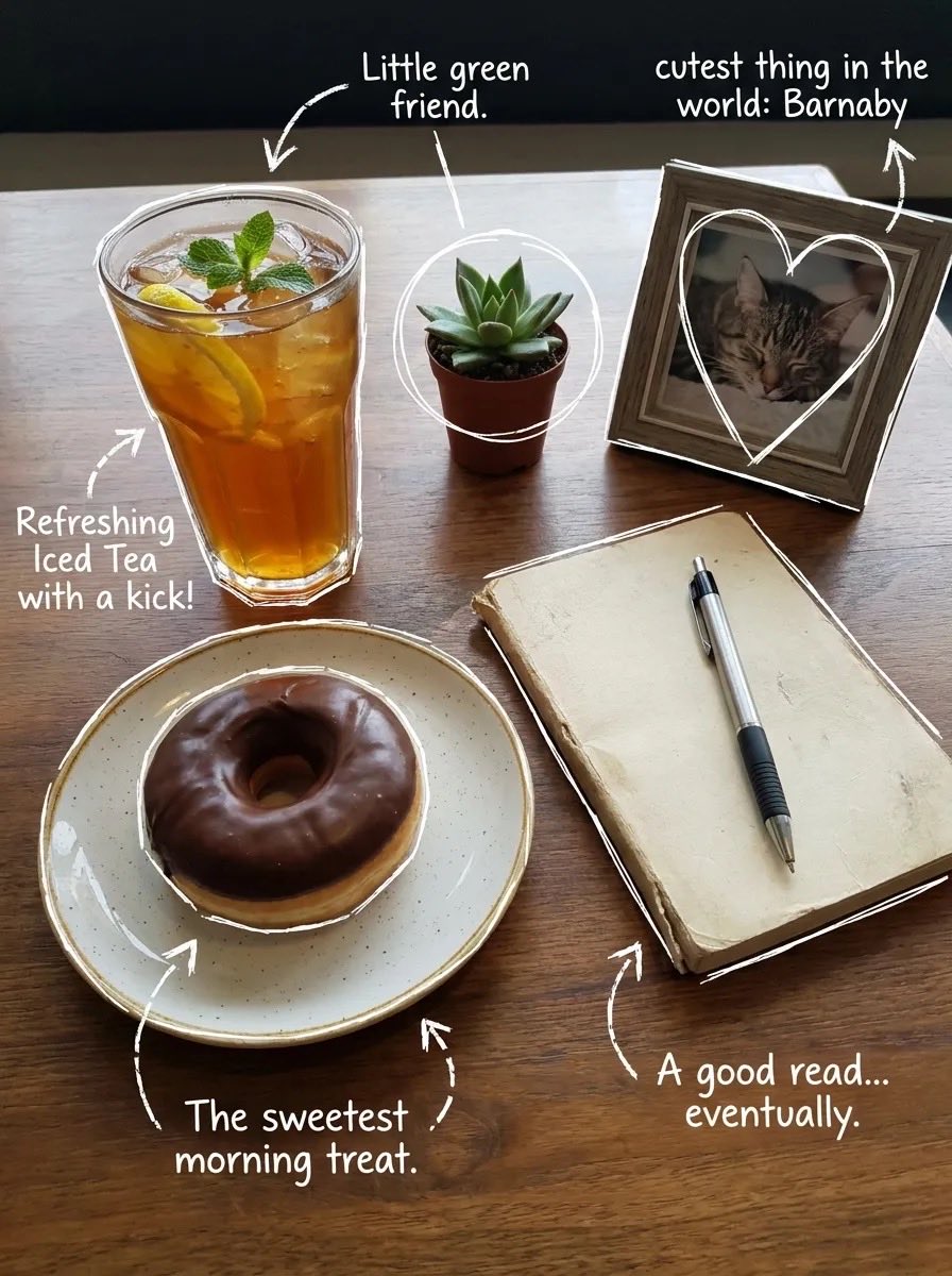 Cozy Tabletop Flat Lay with Doodles — example 2