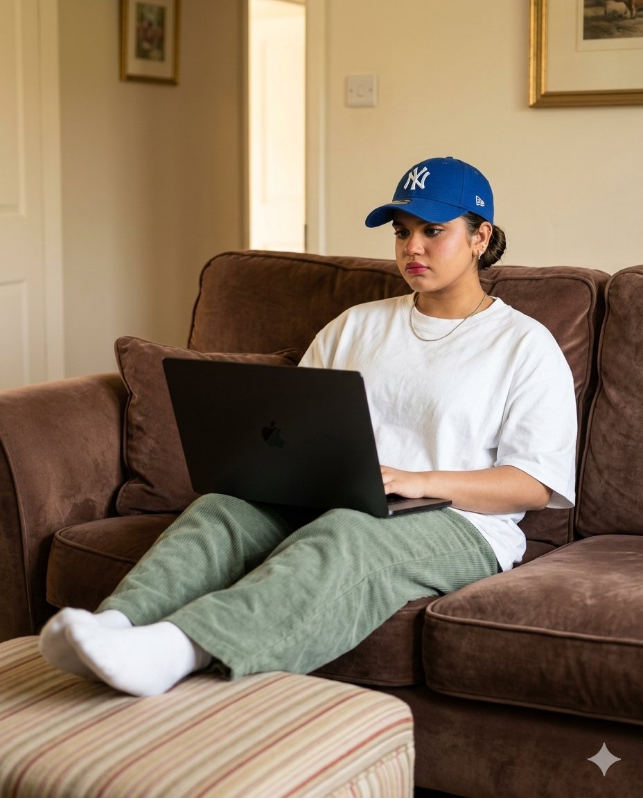 Cozy English Cottage Interior with Laptop — example 1