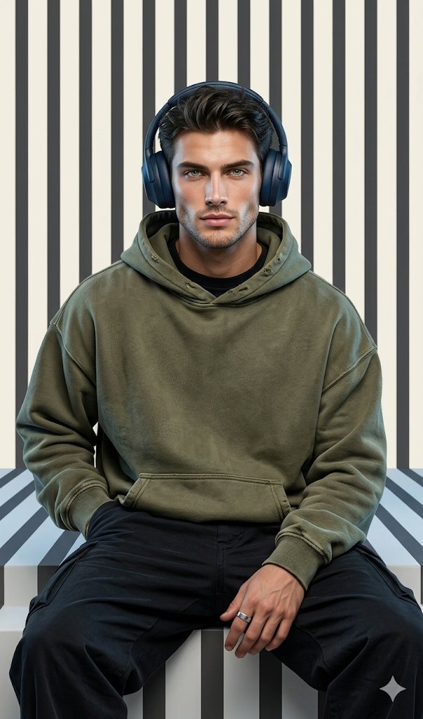 Graphic Portrait with Optical Illusion Background — example 1