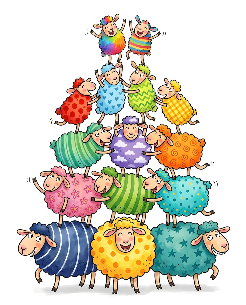 Whimsical Sheep Pyramid Illustration — example 1