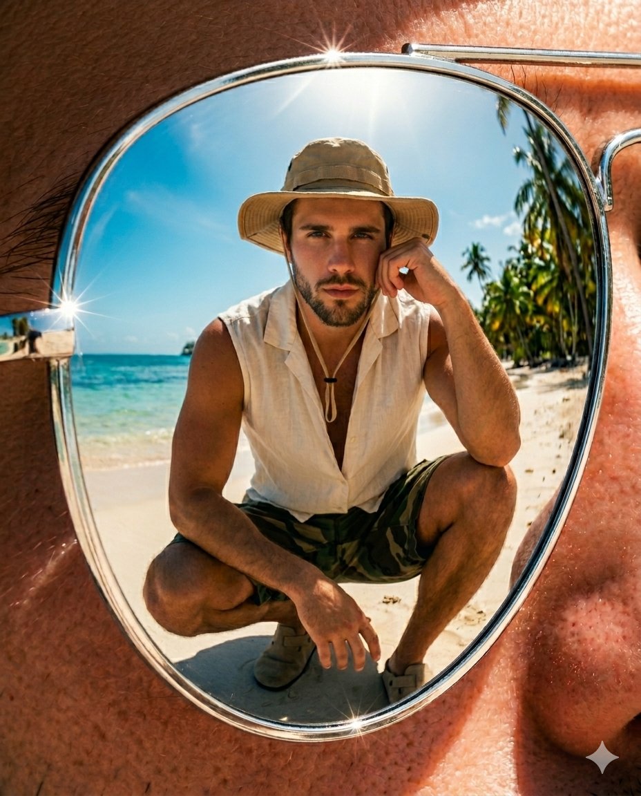 Tropical Beach Reflection in Sunglasses — example 1