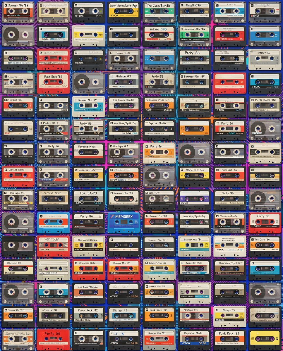 Vintage Cassette Tape Grid — example 1