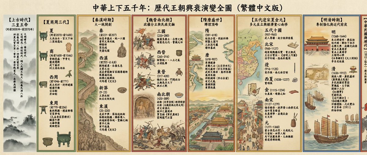 Chinese dynasties infographic timeline in traditional Chinese — example 2