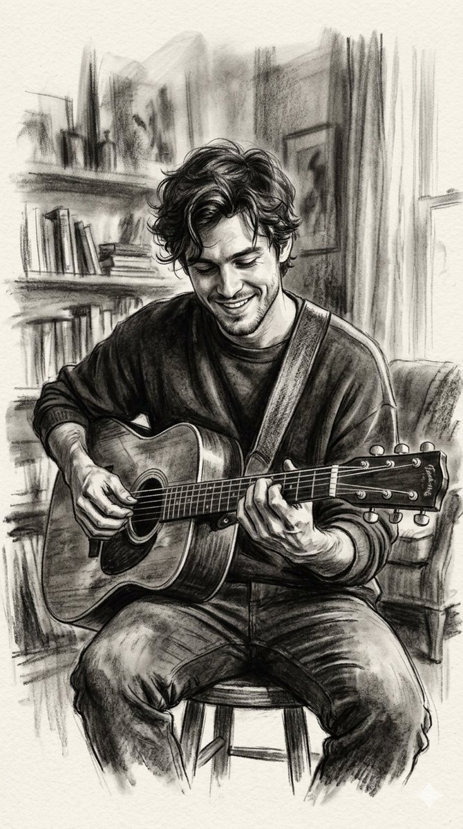 Charcoal Portrait of Guitarist — example 1