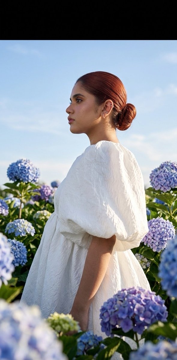 Summer fashion hydrangea field editorial — example 1