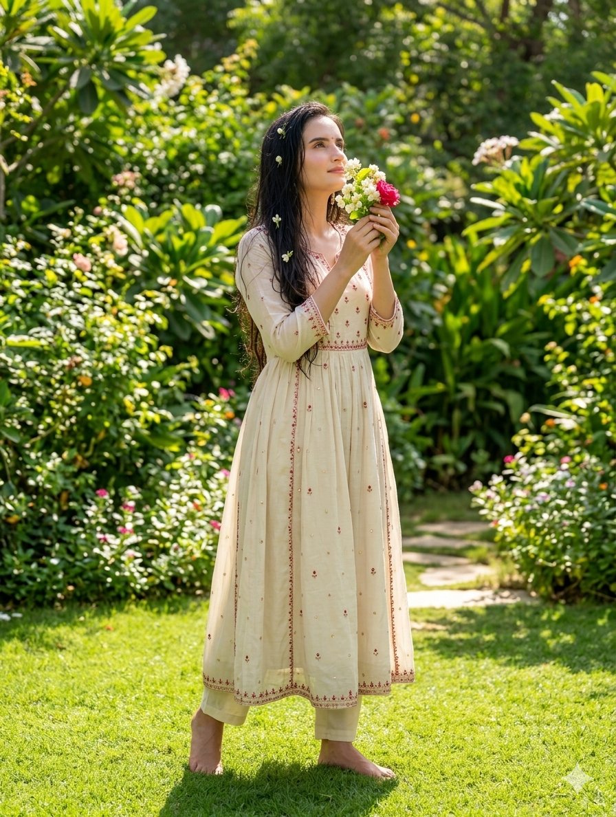 South Asian Woman in Garden Portrait — example 1