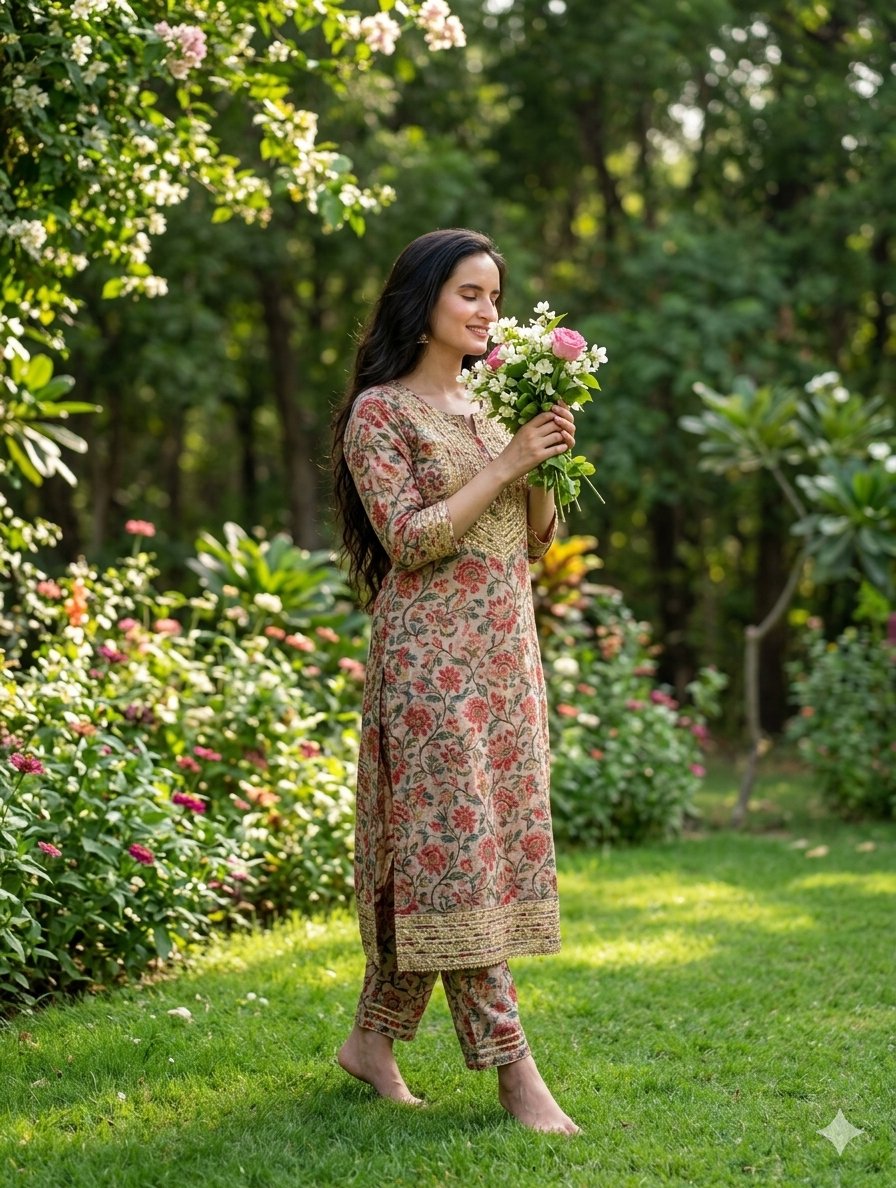 South Asian Woman in Garden Portrait — example 2