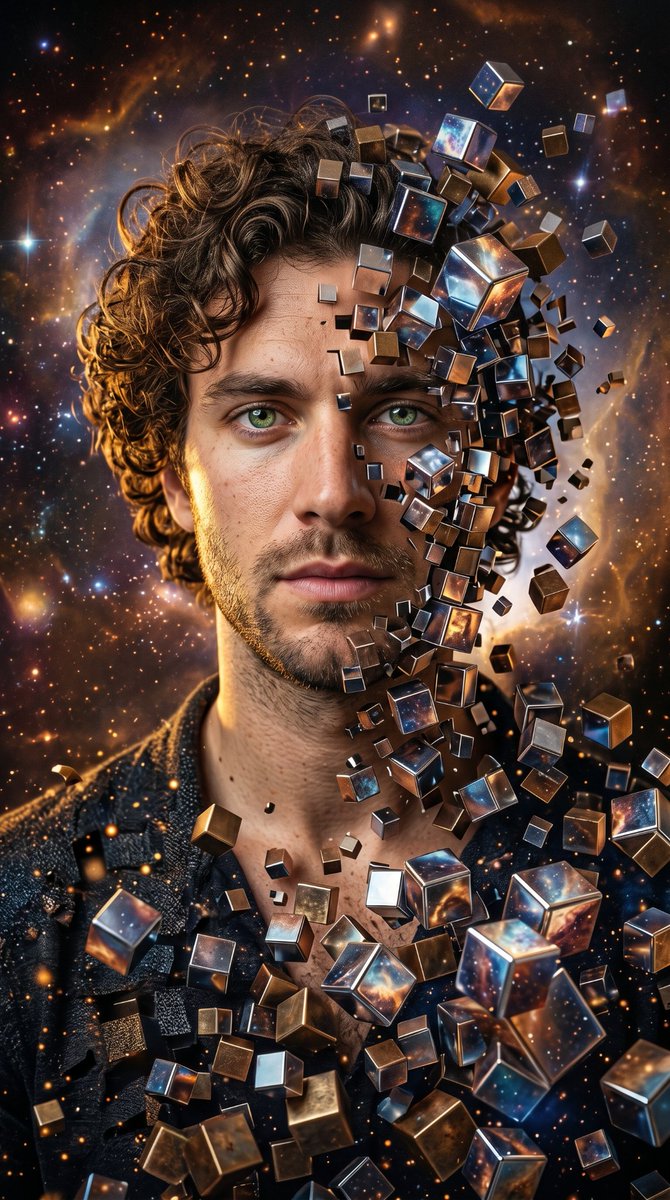Deconstructed Metallic Cube Portrait — example 1