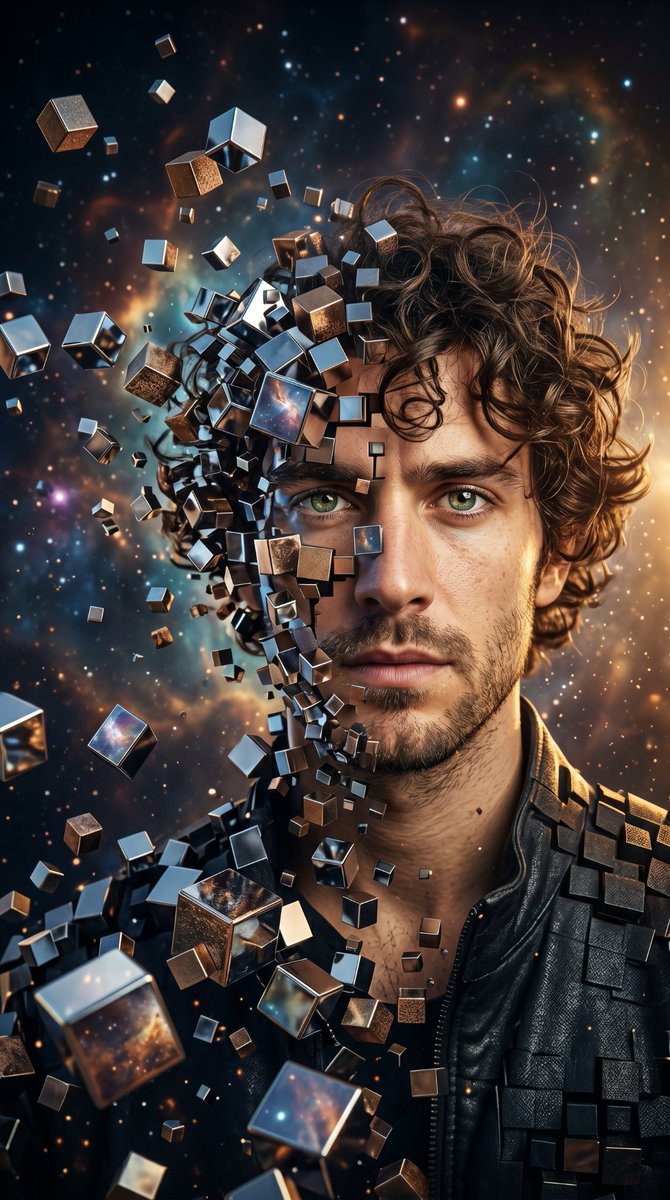 Deconstructed Metallic Cube Portrait — example 2