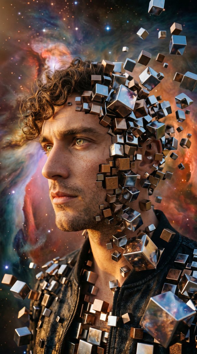 Deconstructed Metallic Cube Portrait — example 3