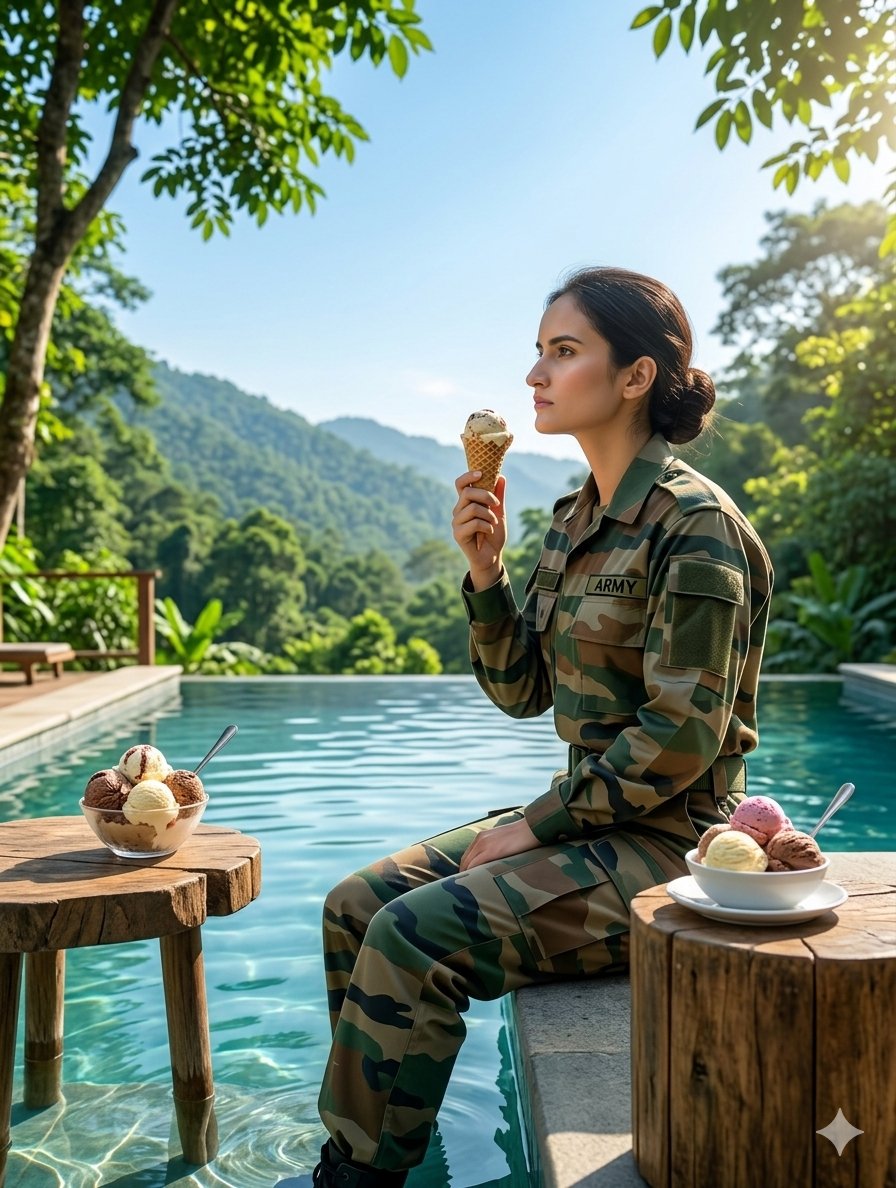 Indian Army Soldier at Infinity Pool — example 1