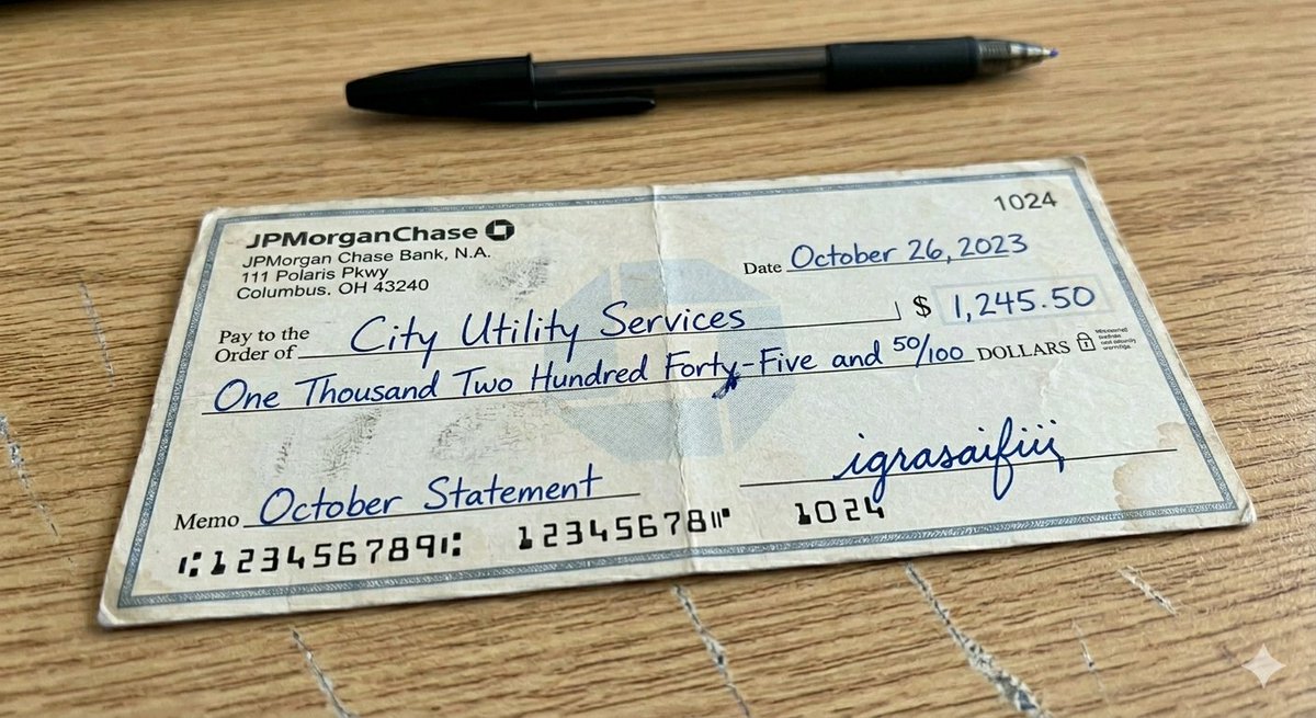 Photorealistic Bank Check Macro — example 1
