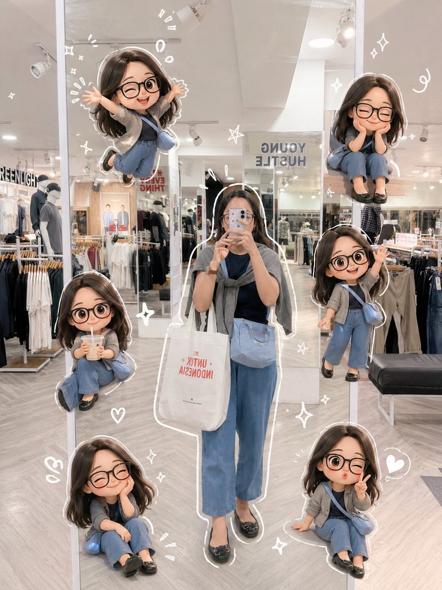 Chibi Mirror Selfie with Kawaii Doodles — example 1