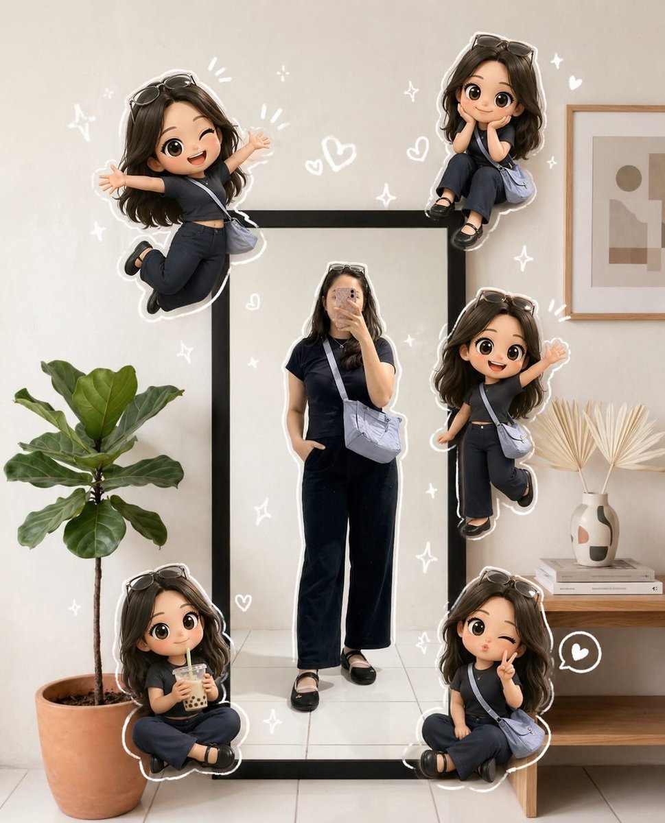 Chibi Mirror Selfie with Kawaii Doodles — example 2