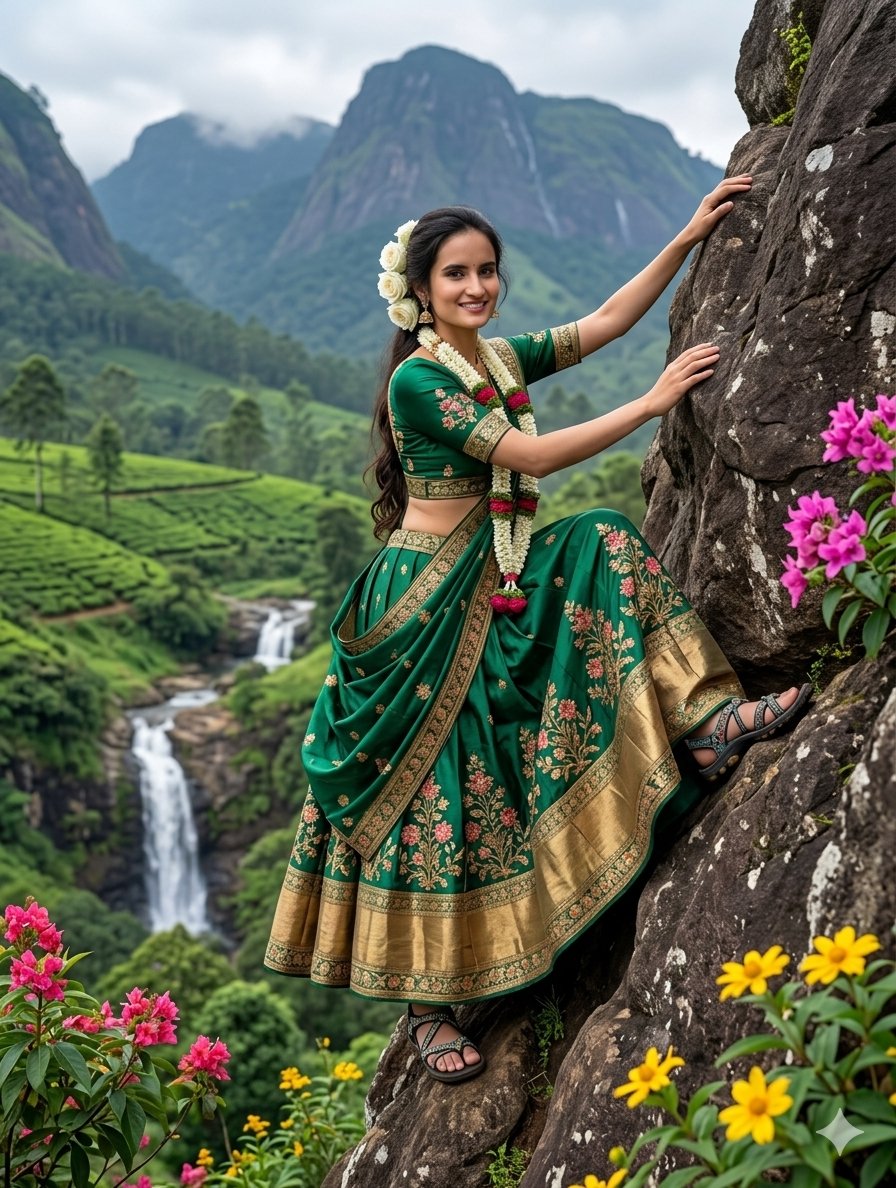 Indian Woman Stunt-Style Rock Climbing — example 1
