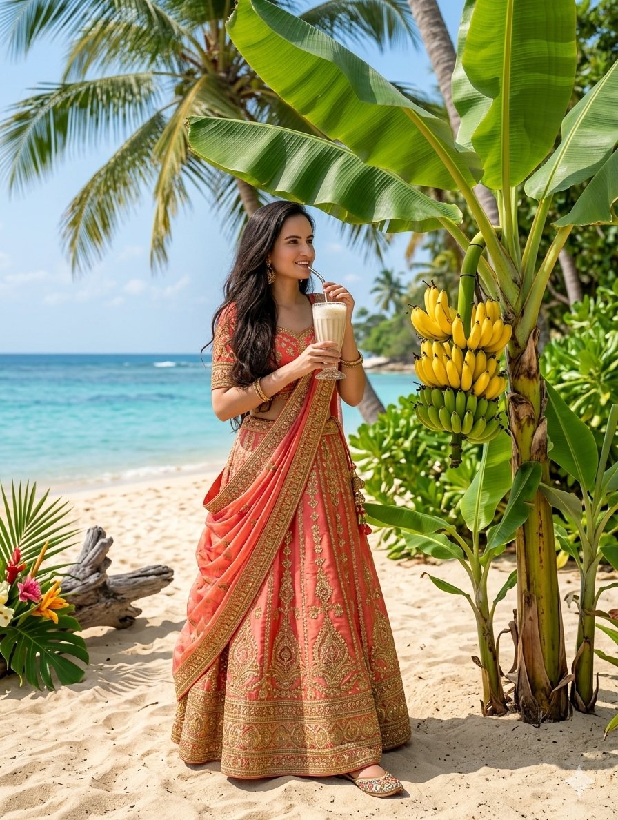 Indian Woman Drinking Banana Milkshake — example 2