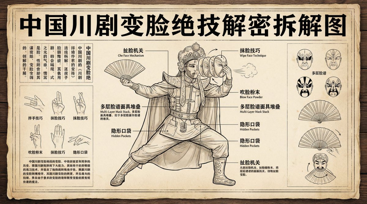 Sichuan opera face-changing technique infographic — example 1