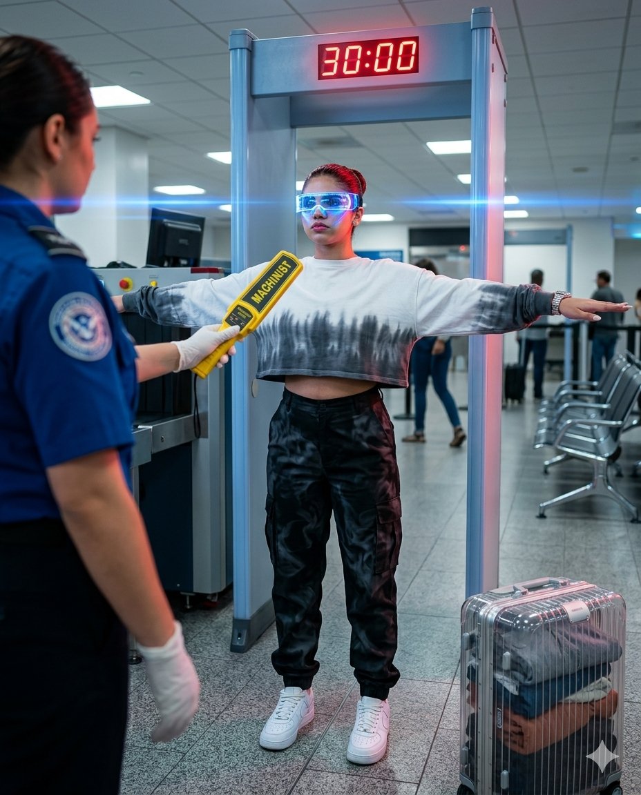 Cyberpunk Airport Security Scene — example 1
