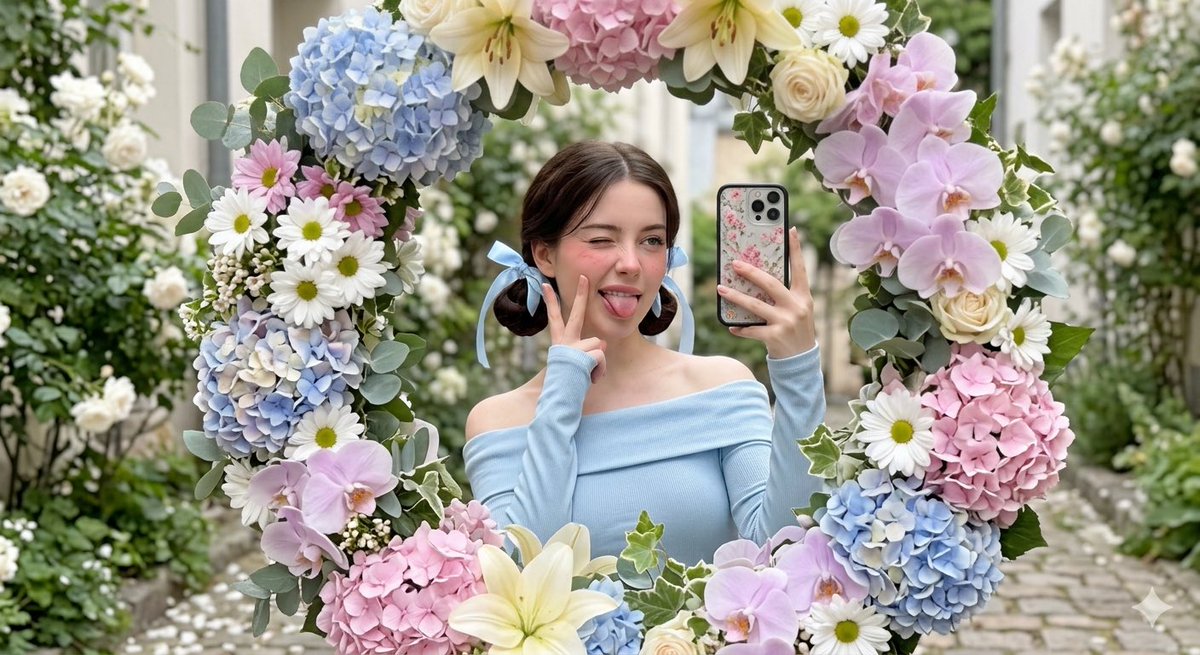 Floral Mirror Selfie Portrait — example 1