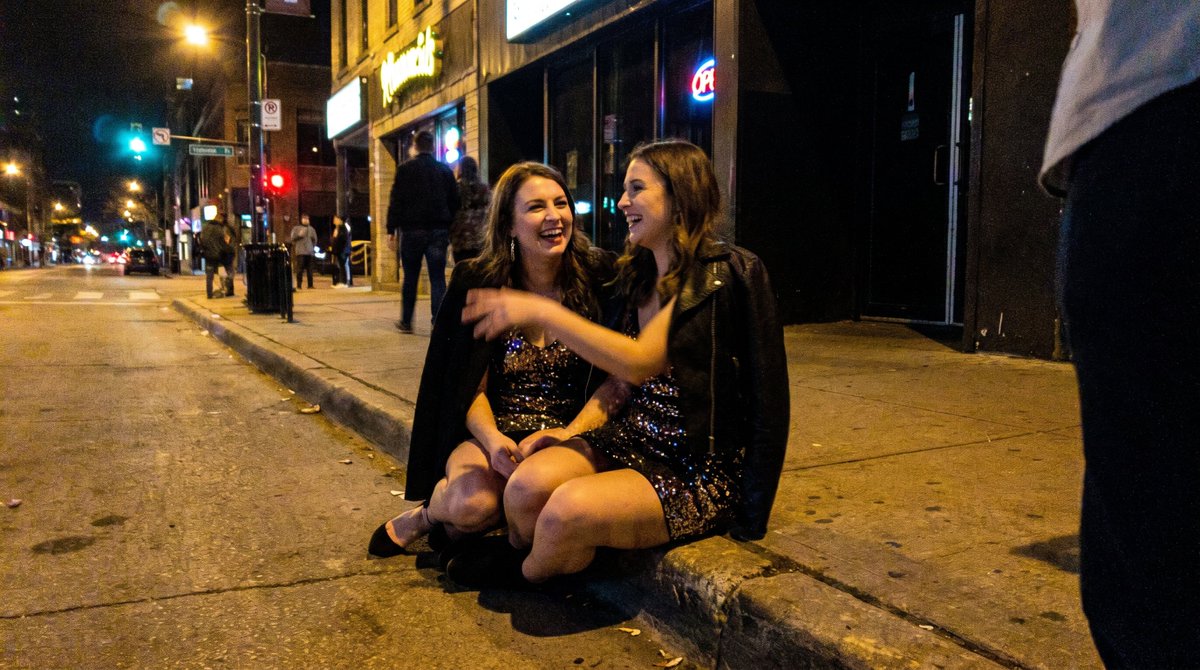 Candid Party Snapshot on Sidewalk — example 1