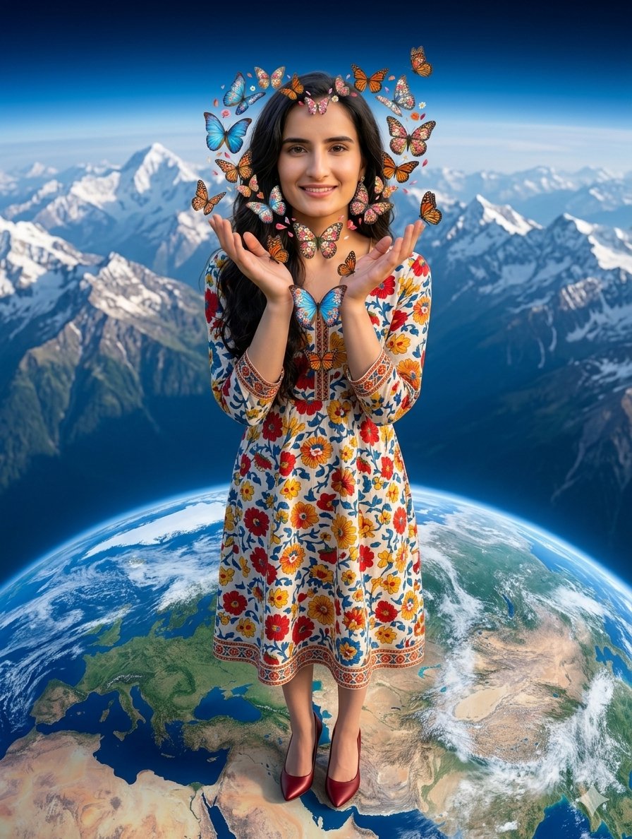 Surreal Woman with Butterflies and Globe — example 1