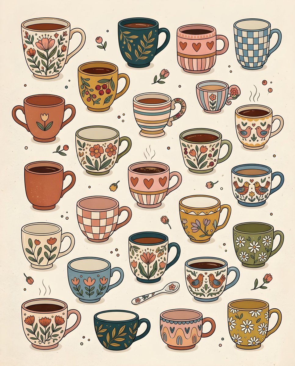 Whimsical Hand-Drawn Teacups — example 1