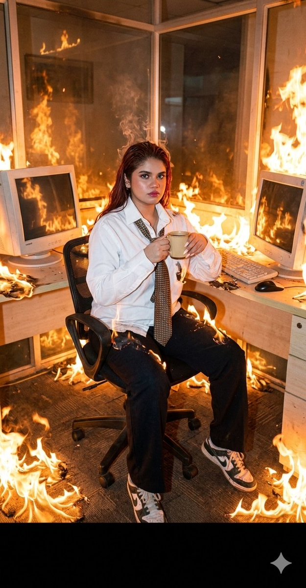 Absurdist Office Workspace Fire