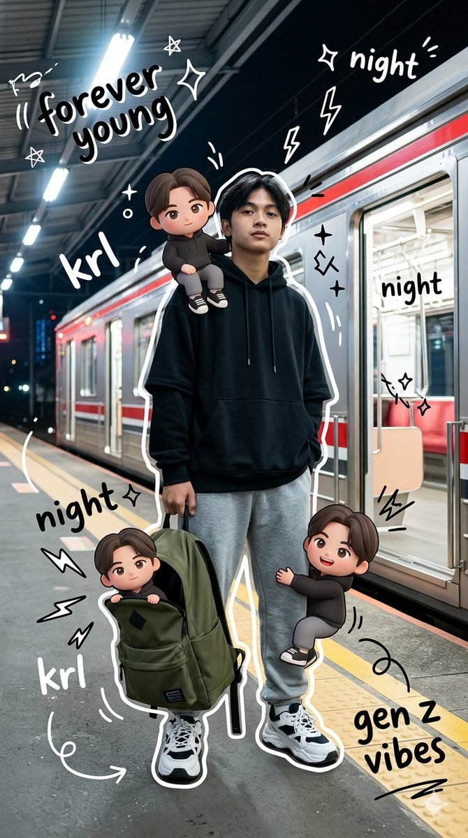 Gen Z Mixed-Media Portrait with Chibi Effects — example 1