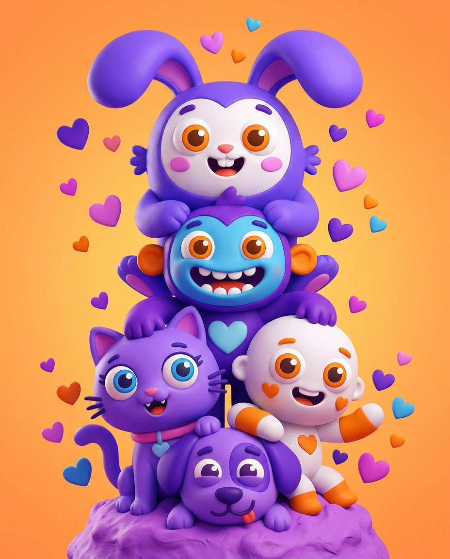 Vibrant 3D Cartoon Characters Stack — example 1