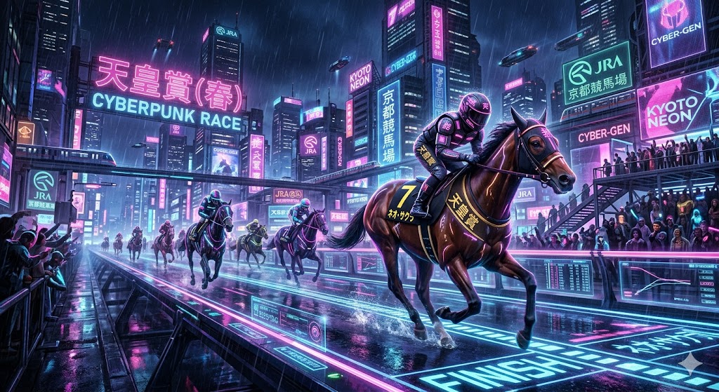 Cyberpunk Horse Racing Illustration — example 1
