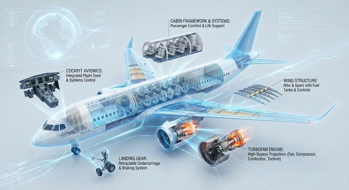 Cutaway infographic of a modern jet airliner — example 1