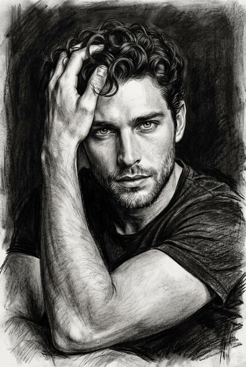 Hyper-Realistic Charcoal Pensive Portrait — example 1