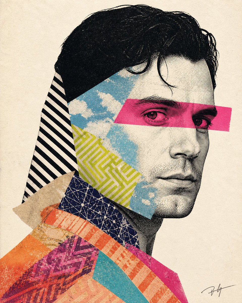 Mixed-media collage portrait illustration