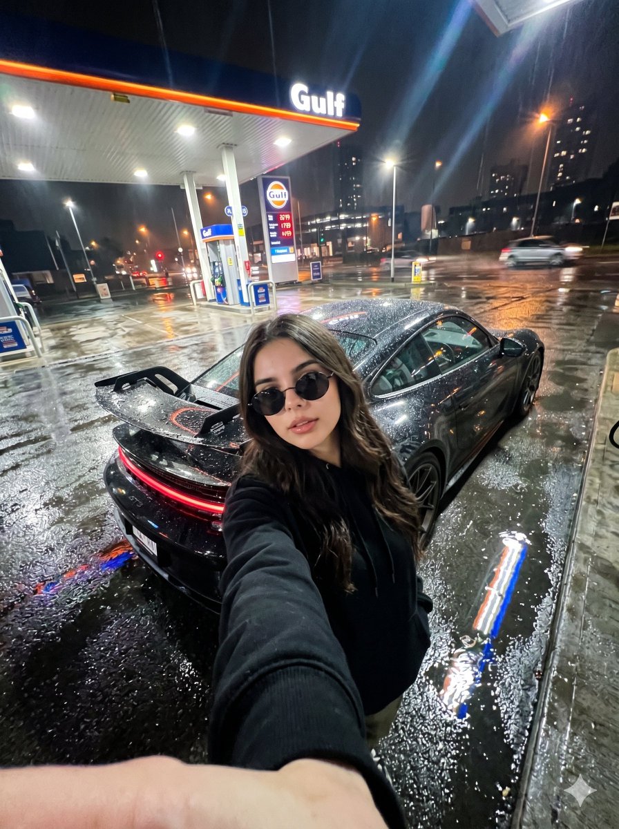 Urban Night Gas Station Portrait — example 1