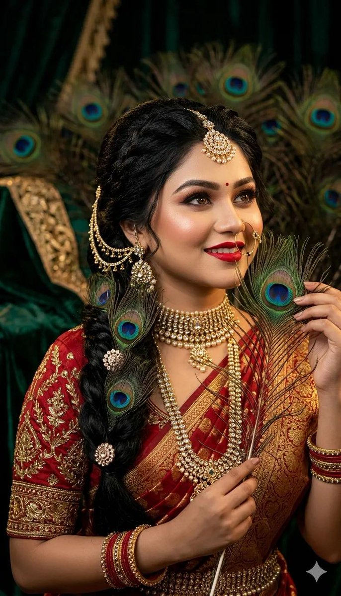 Indian Bridal Peacock Feather Portrait — example 1