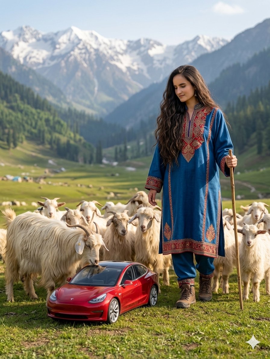 Surreal Kashmiri Shepherd with Tesla — example 1