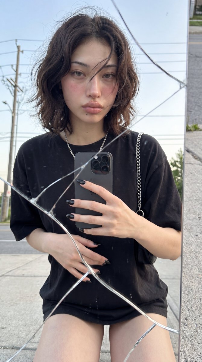 Photorealistic Cracked Mirror Selfie — example 1