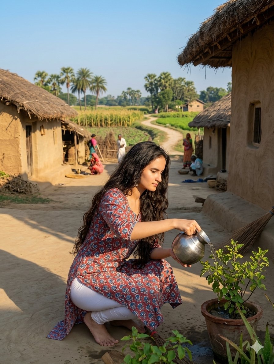 Village Scene Plant Watering — example 1