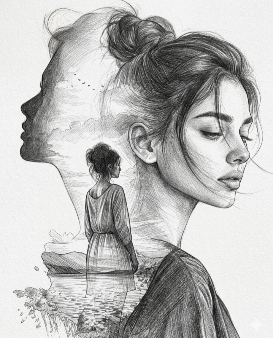 Double Exposure Pencil Sketch Portrait — example 1