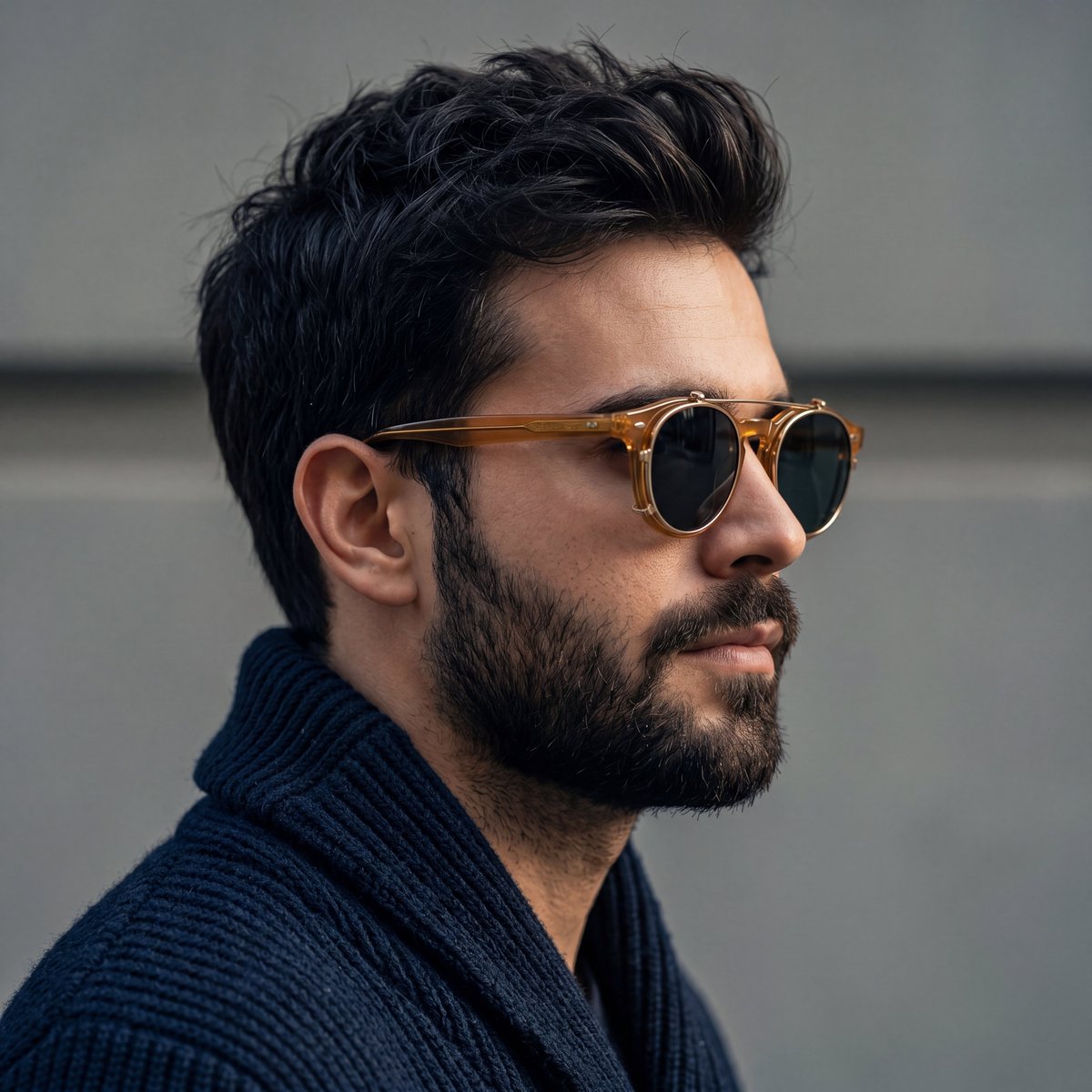 Rugged Side-Profile Portrait with Vintage Eyewear