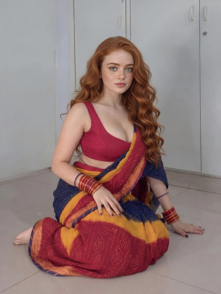 Sadie Sink in Traditional Red Saree Portrait — example 3